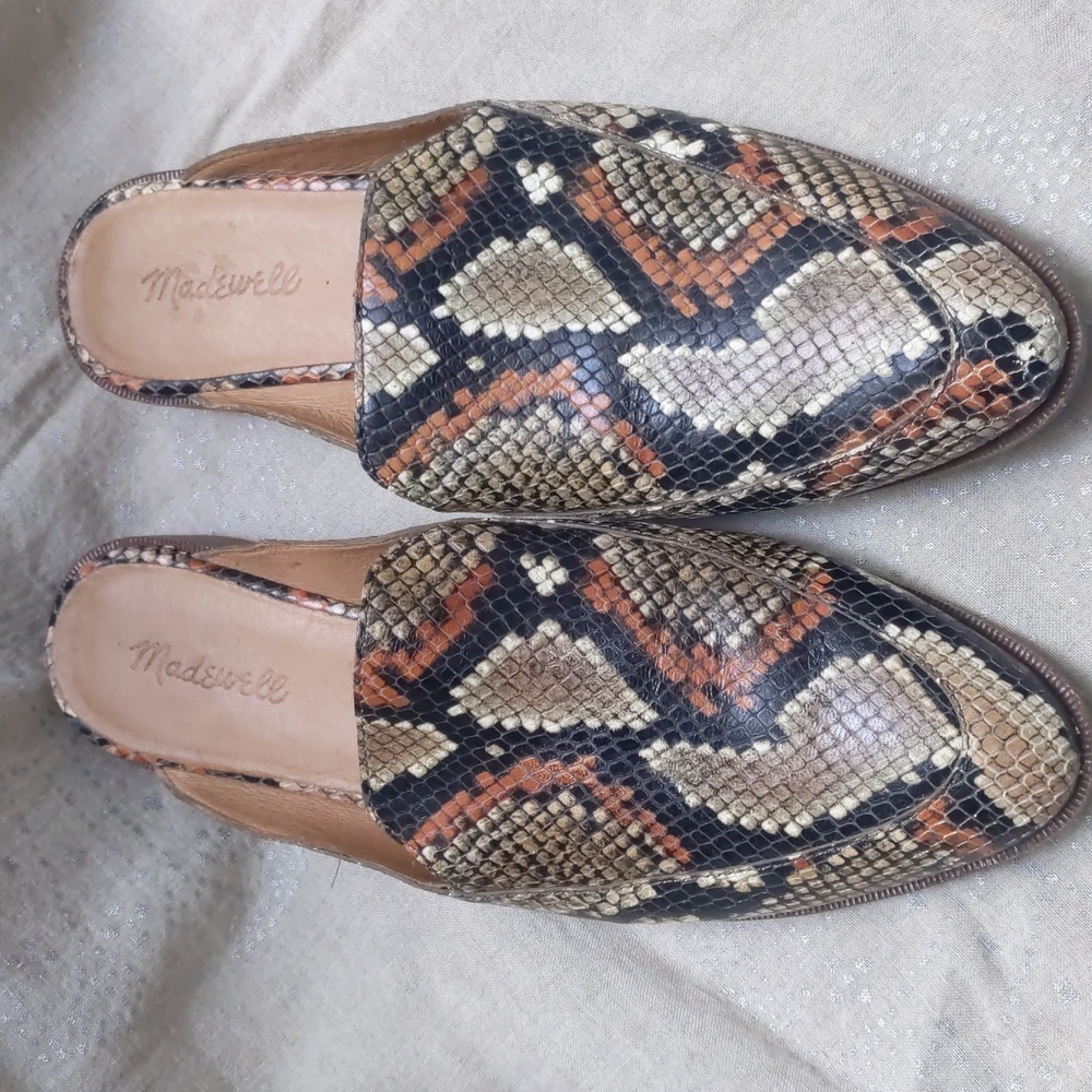 Madewell snake python print embossed slides mules 11